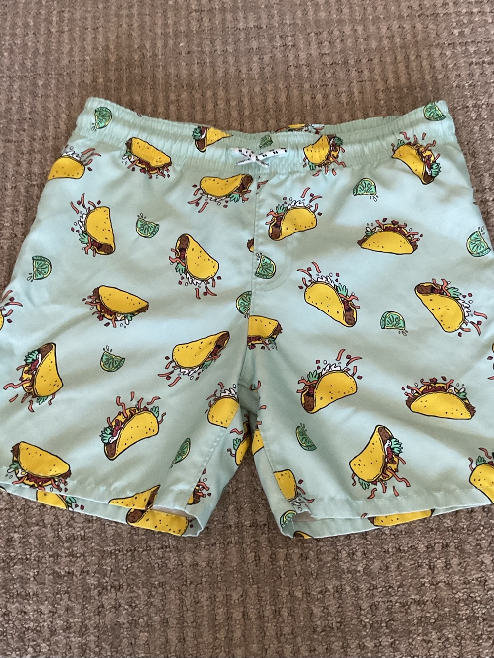 Abercrombie & Fitch Taco print swim trunks lined drawstring size 13/14 summer